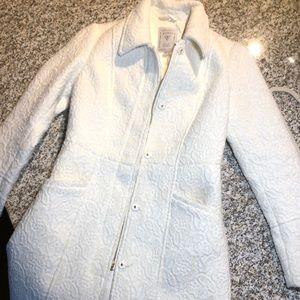 White/ivory Guess long lace coat, gold zip,  SZ S!